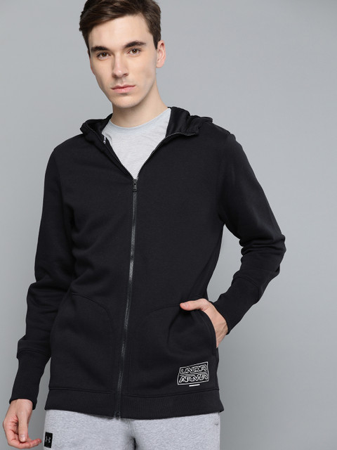 

UNDER ARMOUR Men Black Solid Baseline Fleece Full Zip Hooded Sweatshirt