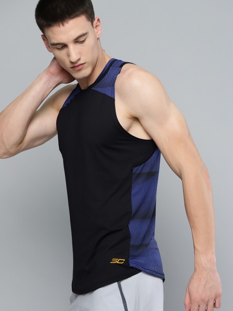 

UNDER ARMOUR Men Black & Blue Curry Elevated Tank with Printed Back