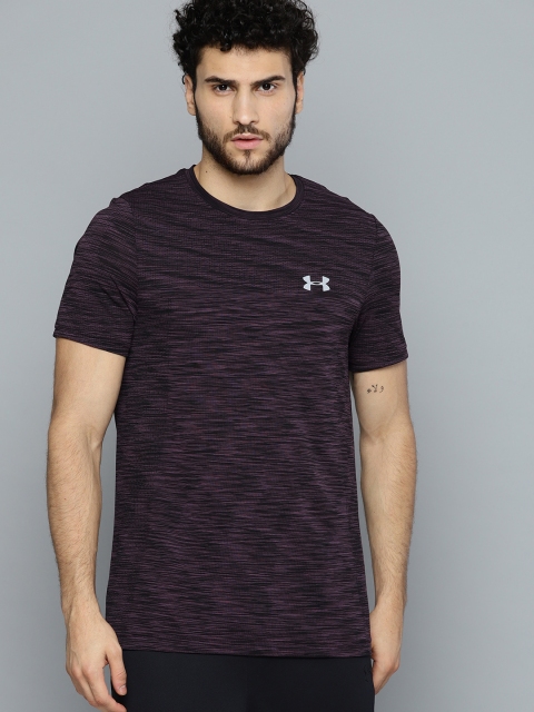 

UNDER ARMOUR Men Purple & Black Vanish Seamless Self-Design T-shirt