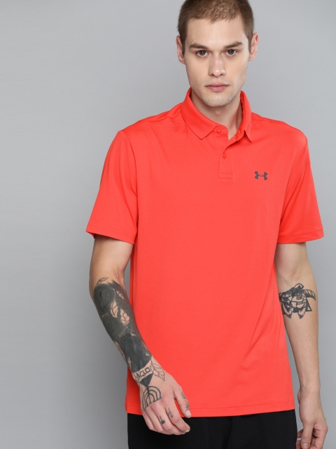 

UNDER ARMOUR Men Coral Red Solid Performance Polo 2.0 T-shirt