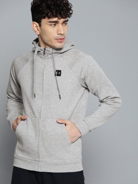 

UNDER ARMOUR Men Grey Melange Rival Fleece FZ Hooded Sweatshirt