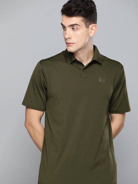 

UNDER ARMOUR Men Olive Green Textured Performance 2.0 Golf Polo T-shirt