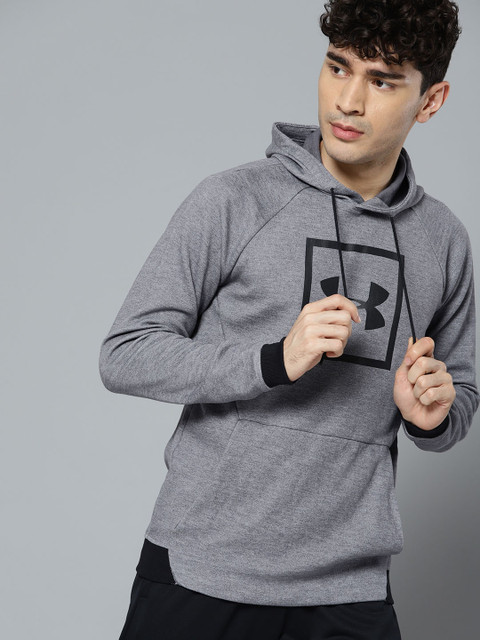 

UNDER ARMOUR Men Grey Melange Unstoppable 2X Logo Hooded Sweatshirt