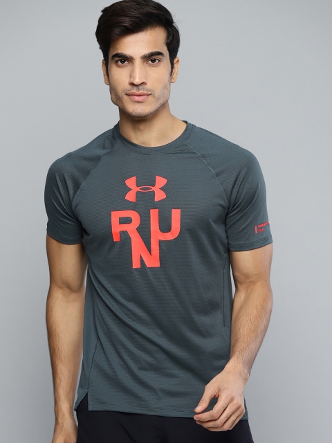 

UNDER ARMOUR Men Charcoal Grey Qualifier Glare Printed Round Neck Running T-shirt