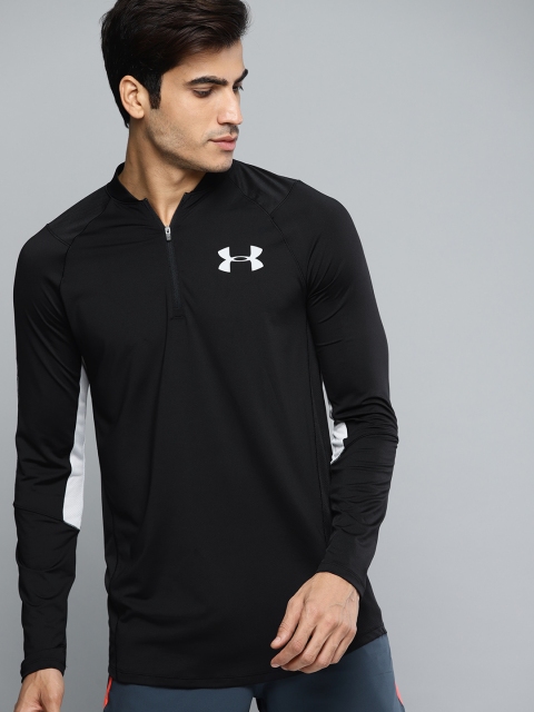 

UNDER ARMOUR Men Black MK1 Wordmark 1/4th Zip Solid Stand Collar T-shirt