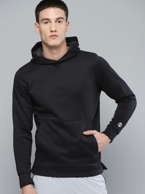 

UNDER ARMOUR Men Black Athlete Recovery Fleece Graphic Hooded Sweatshirt