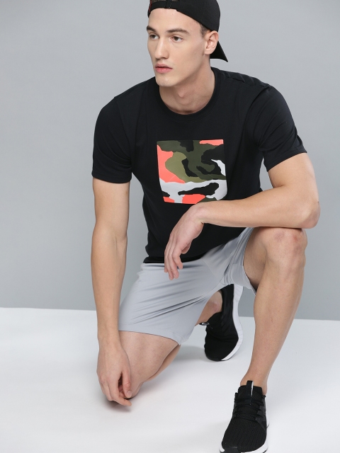 

UNDER ARMOUR Men Black & Olive Green Unstoppable Camouflage Printed Training T-shirt