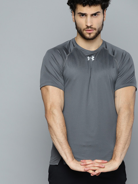 

UNDER ARMOUR Men Charcoal Grey Qualifier HexDelta Self-Design T-Shirt