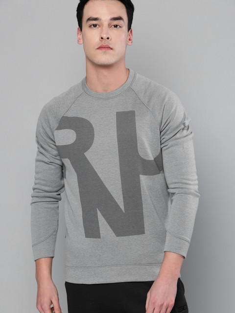 

UNDER ARMOUR Men Grey Performance Fleece Crew Printed Running Sweatshirt