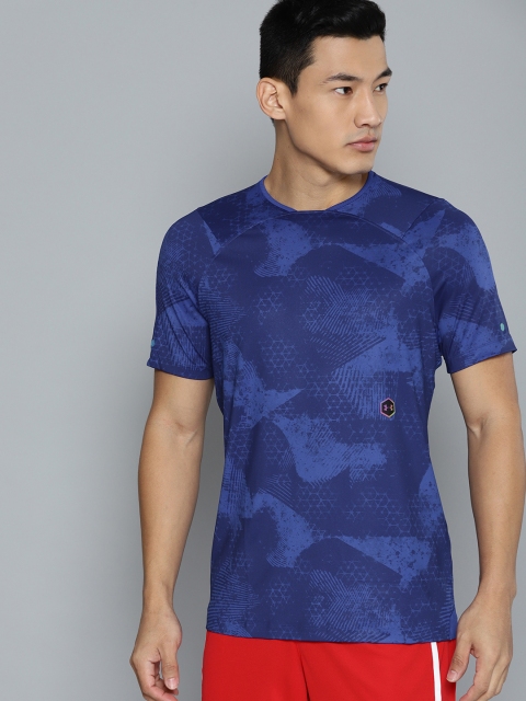 

UNDER ARMOUR Men Blue HeatGear Rush Fitted Printed T-Shirt