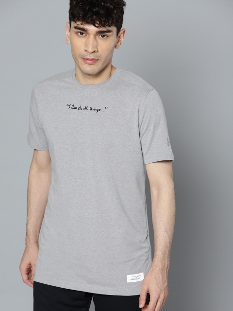 

UNDER ARMOUR Men Grey Melange SC30 Script Solid Basketball T-Shirt