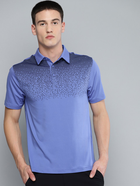

UNDER ARMOUR Men Blue & Black Playoff Novelty Graphic Printed Golf Polo T-Shirt
