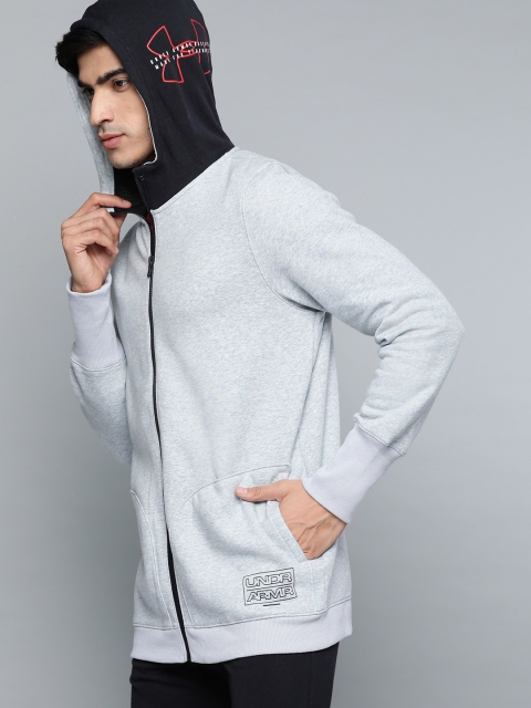 

UNDER ARMOUR Men Grey Melange Baseline Basketball Hooded Sweatshirt