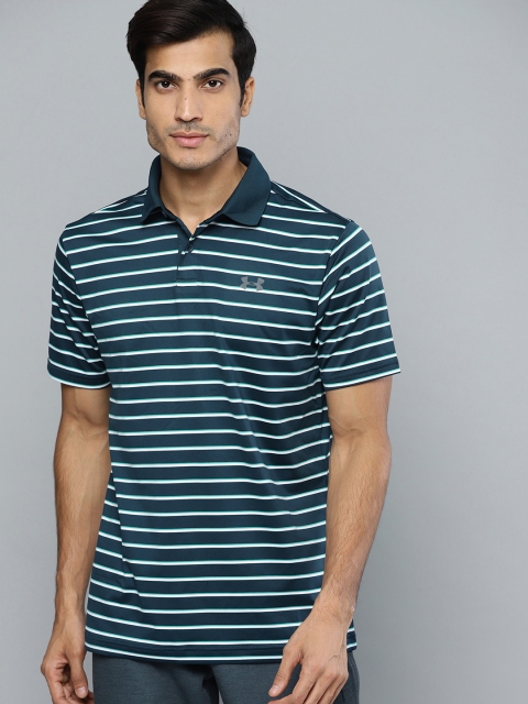 

UNDER ARMOUR Men Navy & White Performance Polo 2.0 Divot Striped Golf T-shirt, Navy blue