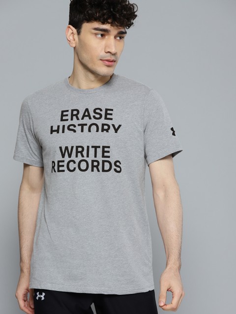 

UNDER ARMOUR Men Grey Melange Write Records Printed T-Shirt