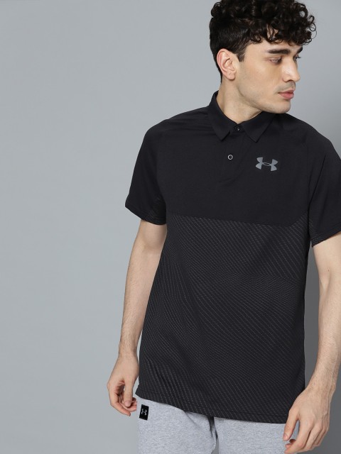 

UNDER ARMOUR Men Black & Grey Tour Tips Blocked Polo Self Design Golf T-Shirt