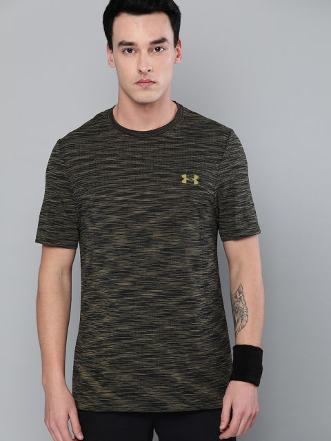 

UNDER ARMOUR Men Olive Green & Black Vanish Seamless Self-Design T-Shirt