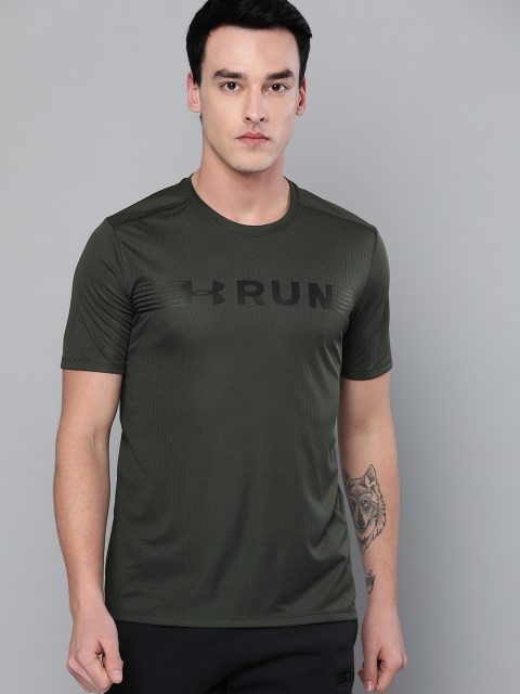 

UNDER ARMOUR Men Olive Green Warped Printed Running T-Shirt
