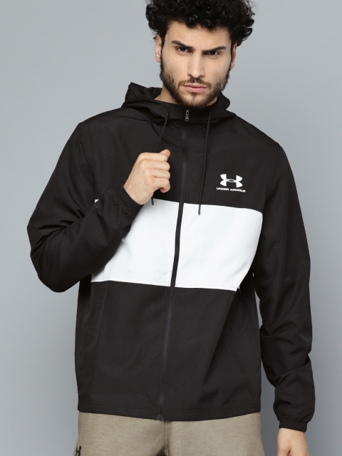 

UNDER ARMOUR Men Black & White Sportstyle Wind Colourblocked Hooded Jacket