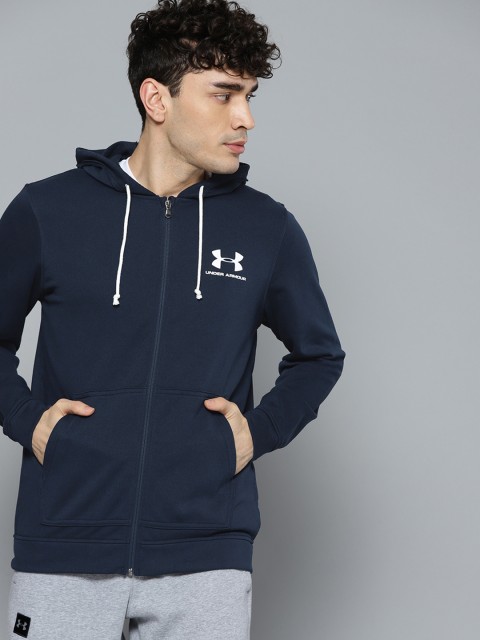 

UNDER ARMOUR Men Navy Blue Sport Style Terry Full Zip Solid Training Sweatshirt