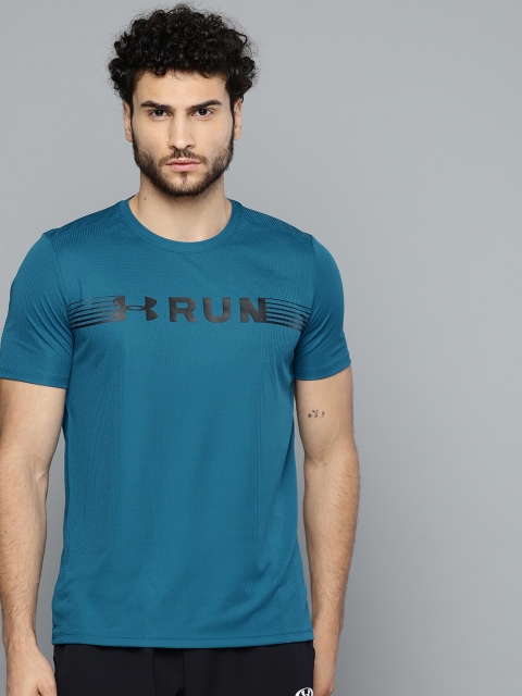 

UNDER ARMOUR Men Teal Blue & Black Run Warped Running Printed T-Shirt