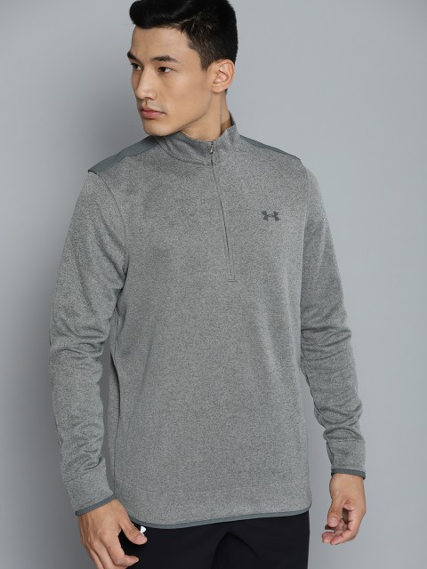

UNDER ARMOUR Men Grey Melange Fleece 1/2 Zip Solid Sweater