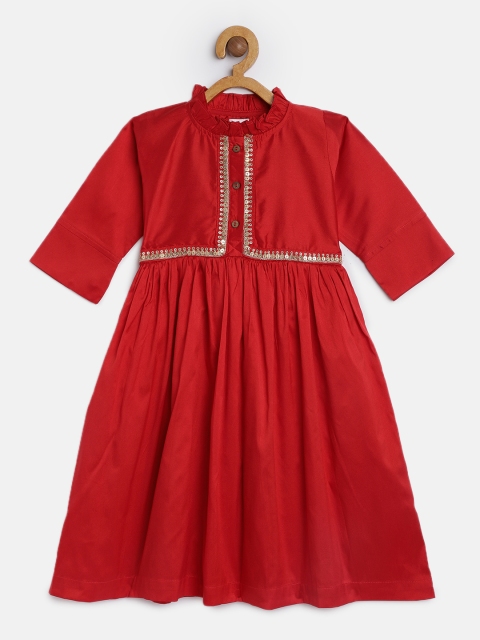 

Aomi Girls Solid Red Fit and Flare Dress