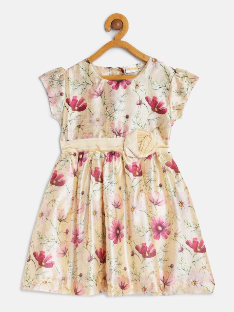 

Aomi Girls Printed Cream-Coloured Floral Fit and Flare Dress