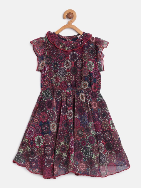 

Aomi Girls Printed Maroon Fit and Flare Dress