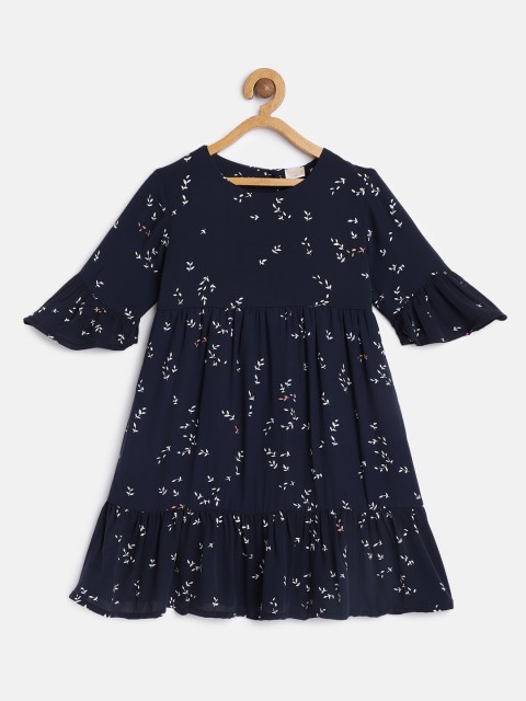 

Aomi Girls Navy Blue Floral Printed Fit and Flare Dress
