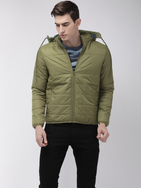 

Flying Machine Men Olive Green Solid Puffer Jacket