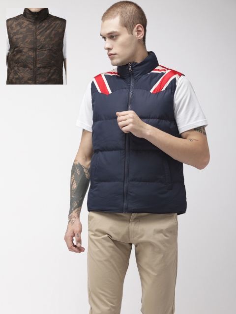 

Flying Machine Men Navy Blue & Olive Green Solid Reversible Puffer Jacket Jacket