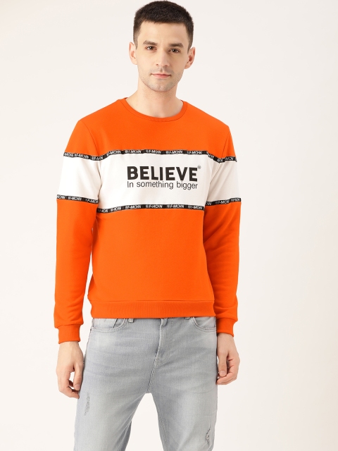 

Flying Machine Men Orange & White Colourblocked Sweatshirt