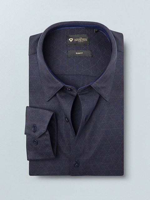 

INVICTUS Men Navy Blue Slim Fit Printed Knitted Formal Shirt
