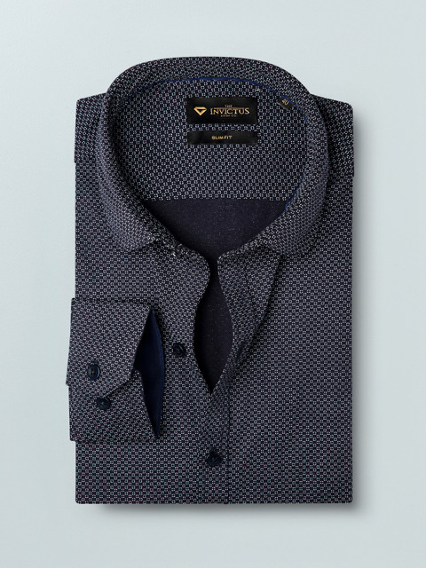 

INVICTUS Men Navy Blue & White Slim Fit Printed Formal Shirt