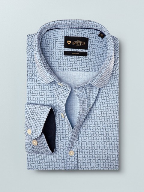 

INVICTUS Men Blue Slim Fit Printed Semi-Formal Knitted Shirt