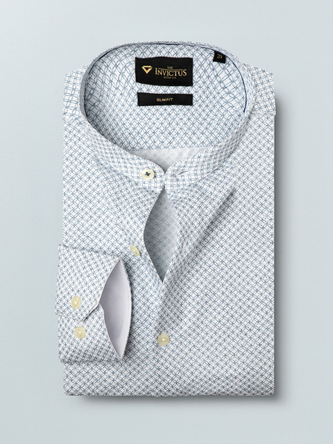 

INVICTUS Men White & Blue Slim Fit Printed Formal Shirt