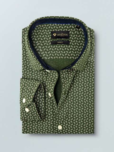 

INVICTUS Men Green Slim Fit Printed Formal Knitted Shirt