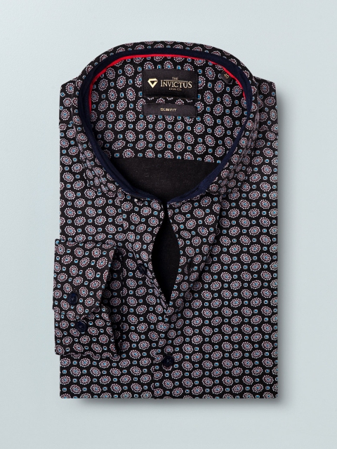 

INVICTUS Men Black & White Slim Fit Printed Formal Knitted Shirt