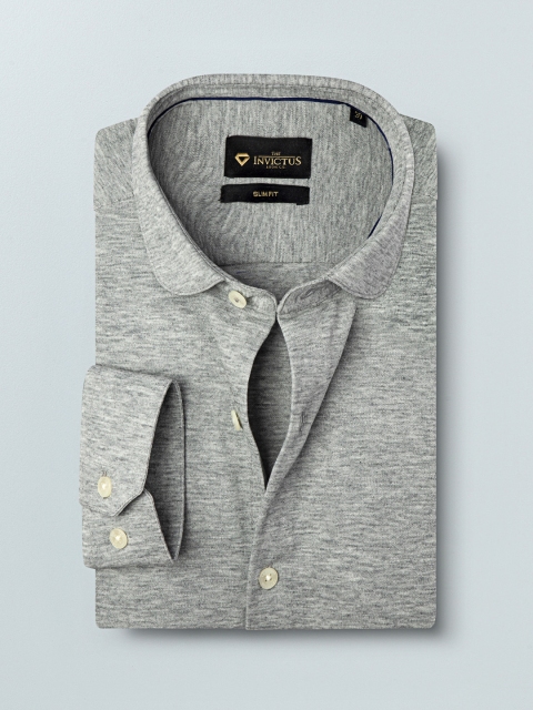 

INVICTUS Men Grey Melange Slim Fit Self Design Knitted Formal Shirt