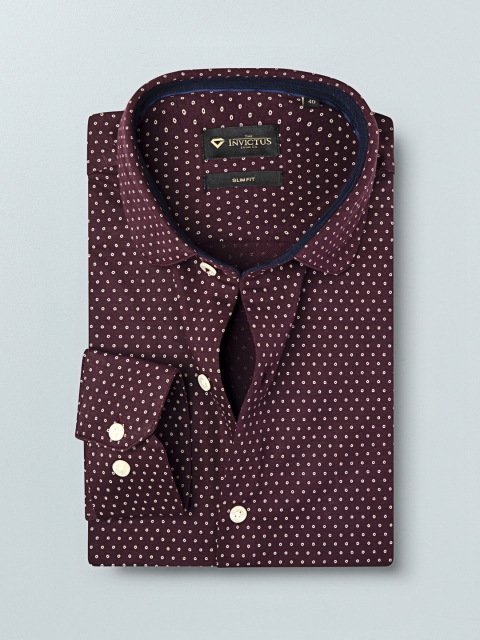 

INVICTUS Men Burgundy & Beige Slim Fit Printed Formal Shirt
