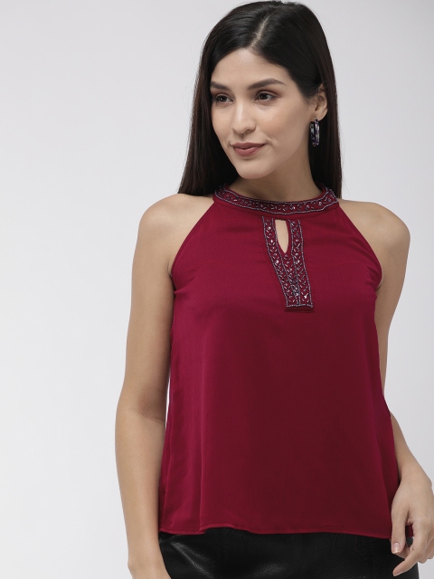 

Antheaa Women Maroon Solid Embellished Top