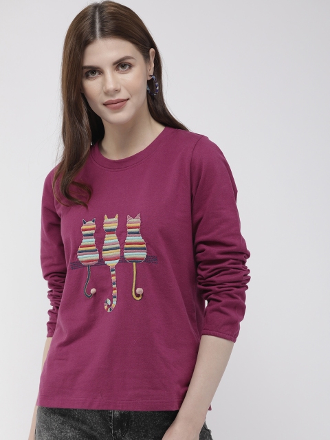 

Antheaa Women Purple Solid Embroidered Sweatshirt