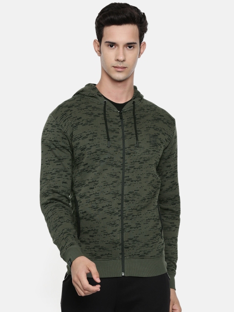

Proline Active Men Olive Green & Black Printed Hooded Sweatshirt