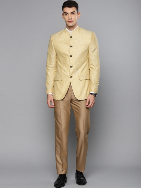 

Louis Philippe Men Beige & Off White Self Design Regular Fit Bandhgala Party Suit