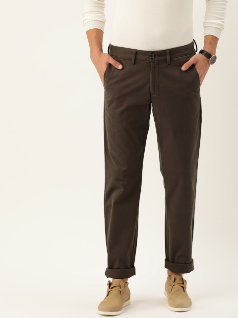 

Allen Solly Men Olive Brown Smart Slim Fit Solid Regular Trousers