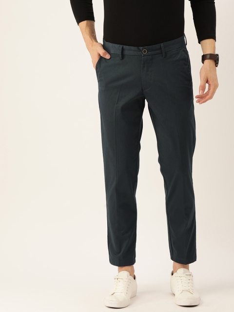 

Allen Solly Sport Men Navy Blue Slim Fit Solid Cropped Regular Trousers
