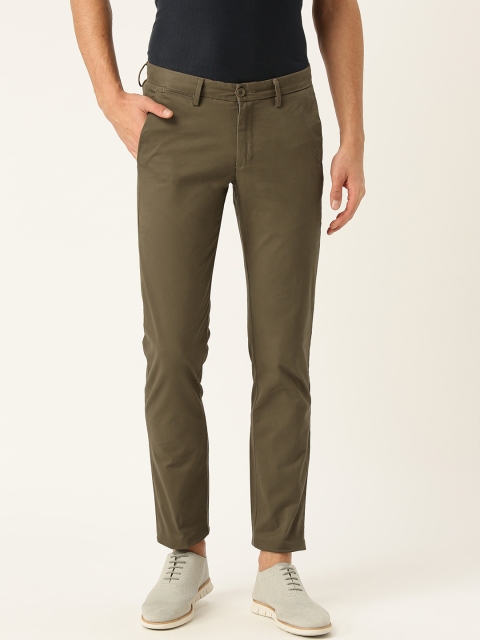 

Allen Solly Men Olive Brown Smart Slim Fit Solid Chinos