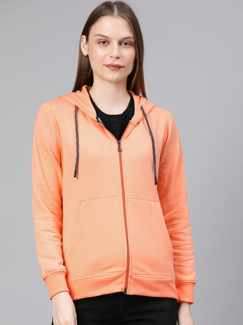 

Fort Collins Women Peach-Coloured Solid Hooded Sweatshirt