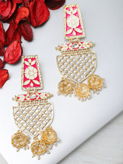 

Rubans Gold-Plated & Pink Classic Enamelled Hand Painted Drop Earrings